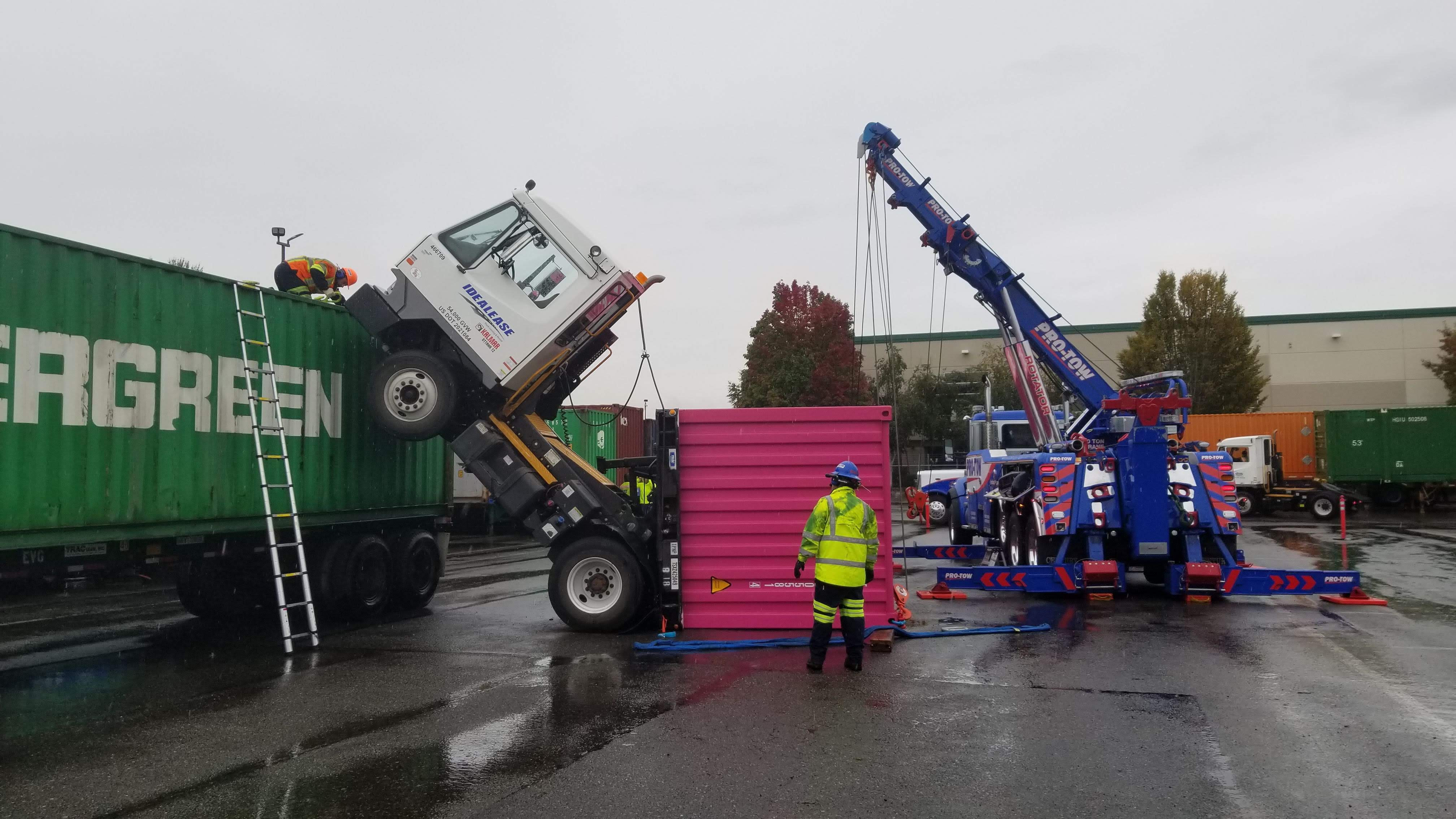 Wheelie! Yard Goat and Shipping Container Overturned in Sumner, WA