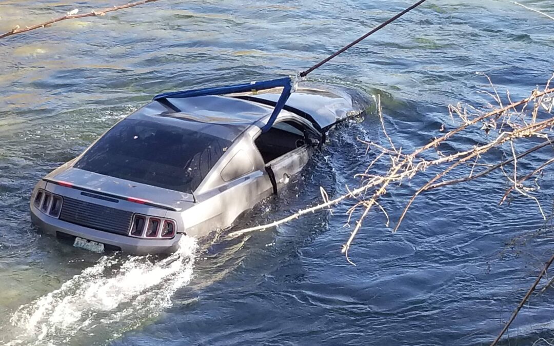 Emergency Accident Recovery After Car Goes into the Cedar River