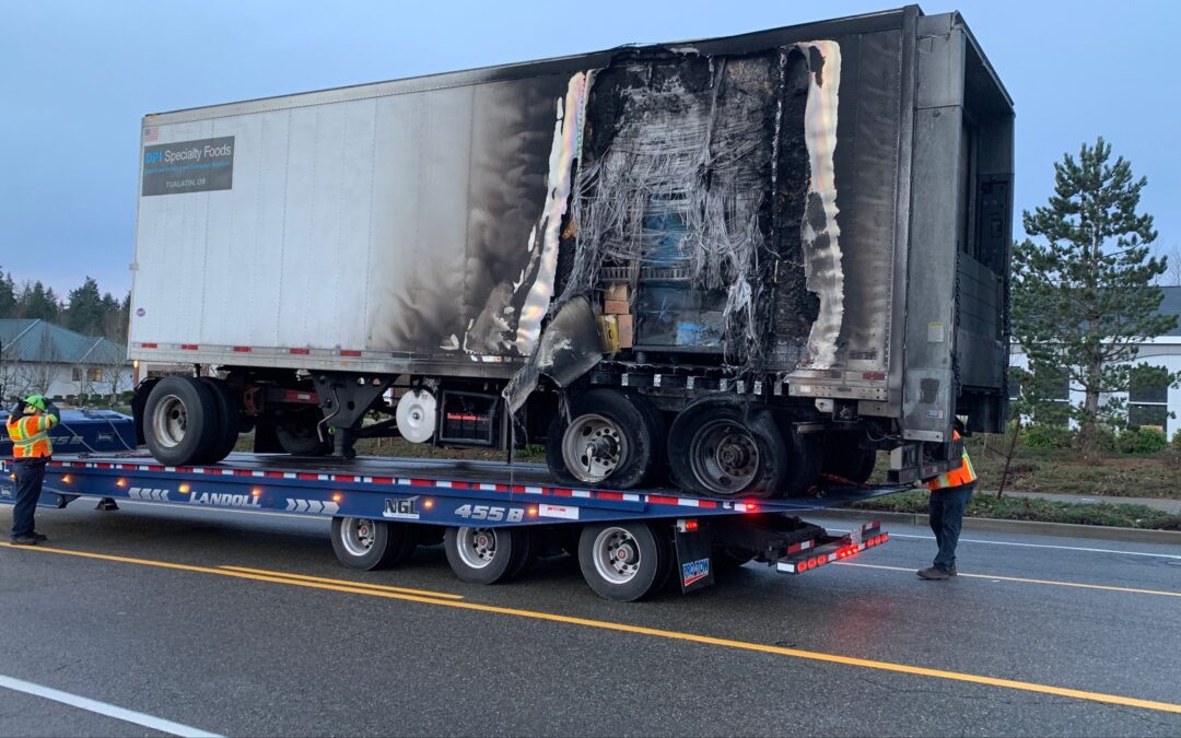 Burnt-Out Trailer Recovery On The I-5