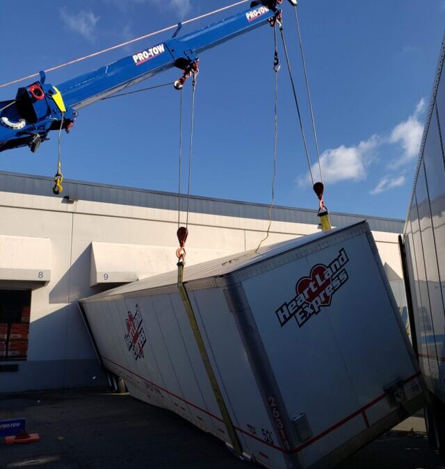 Pro-Tow’s Crane Lift Services Saves Tipping Trailer