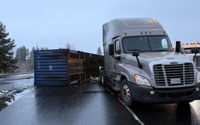 Flipped container needs heavy-duty recovery in Spokane.