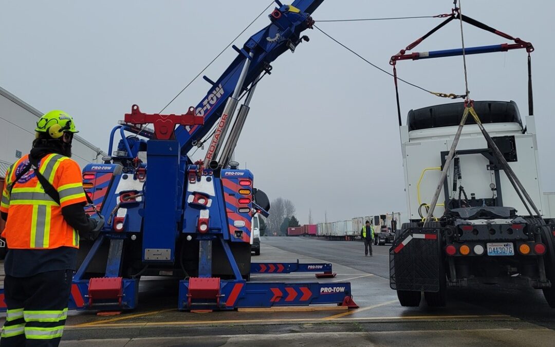 Crane Lift Service in Auburn for an Electric Semi-Tractor