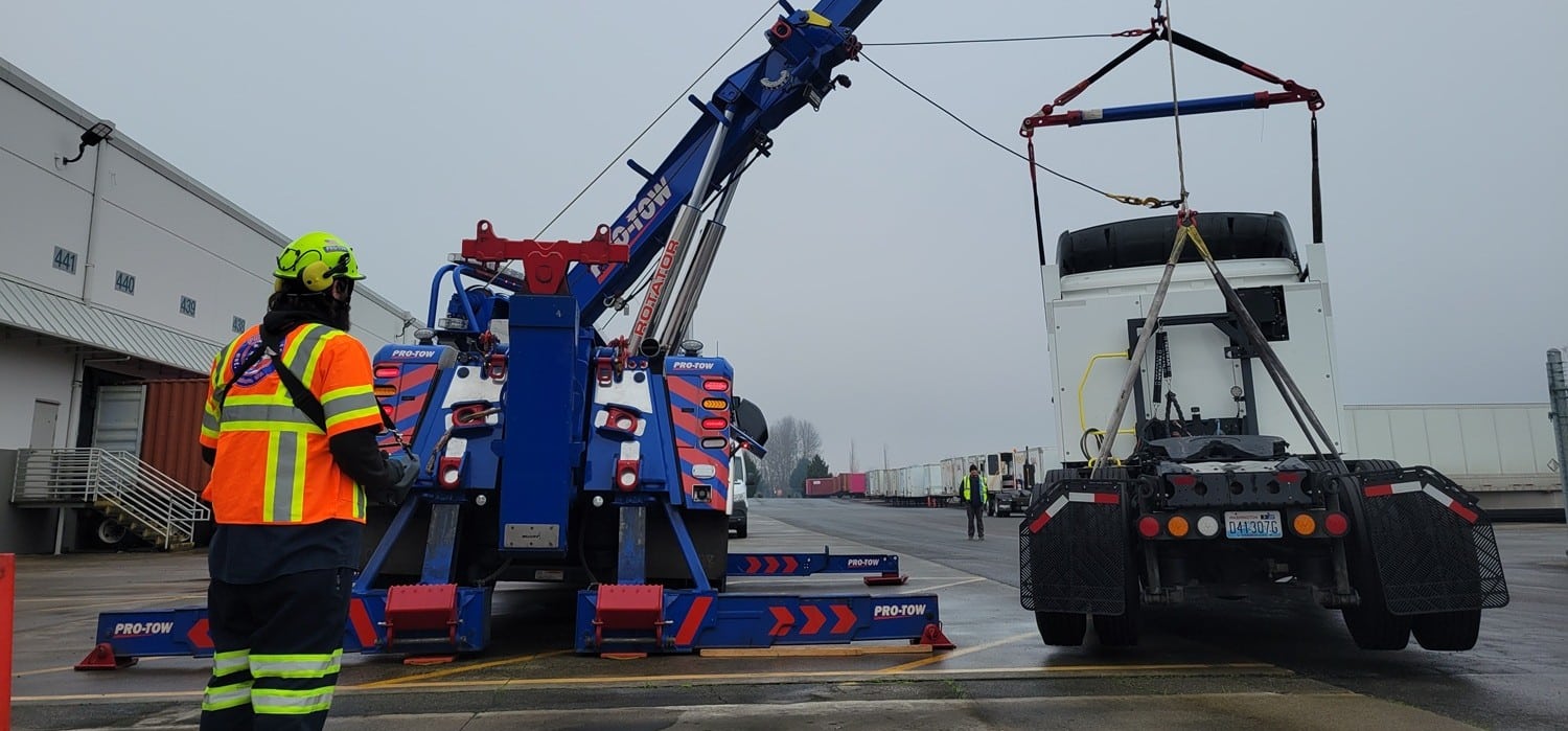 Crane Lift Service in Auburn for an Electric Semi-Tractor