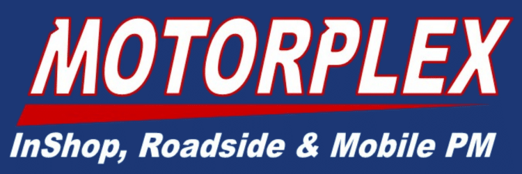 Motorplex - white slogan blue background