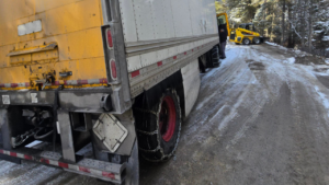 Chains on semi-truck