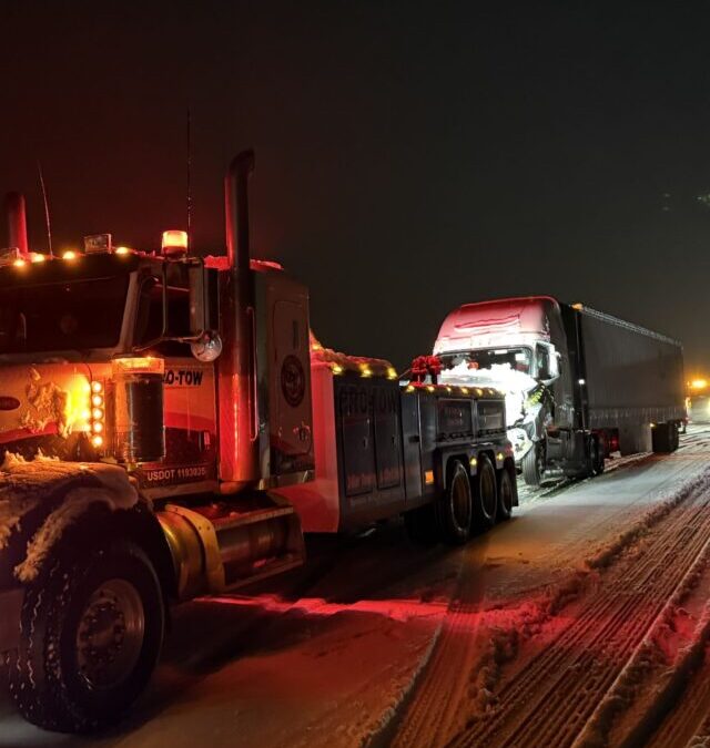 Snowy Semi-Truck Towing in Spokane